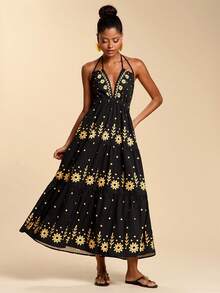 Travachic 女士全印花露背吊带休闲度假连衣裙 - 彩色 - 查看 5