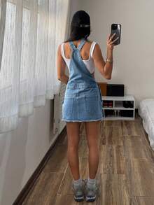 StreetHx Fashionable Casual Street Style Denim Bib Overall Dress - Medium Wash - View 5