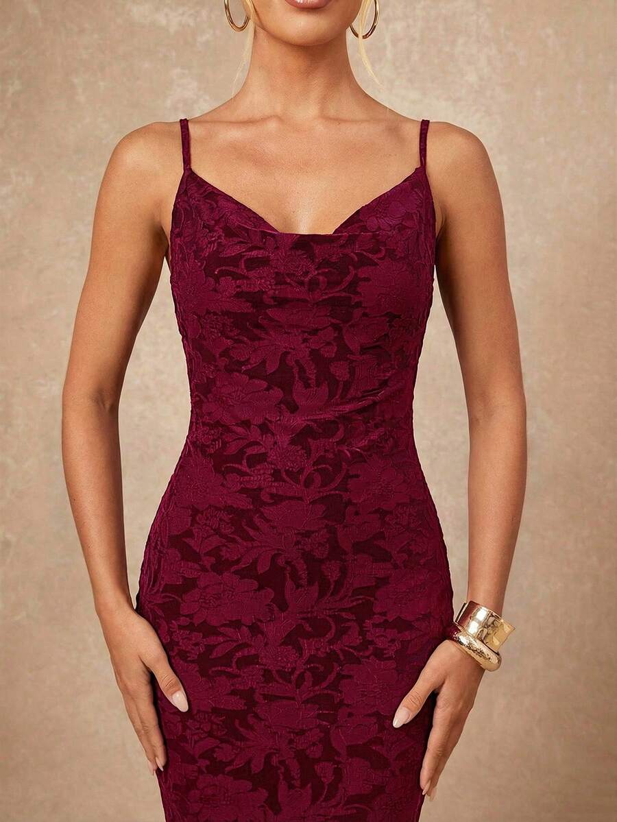 Lumalex 女士优雅提花鱼尾修身连衣裙，度假风，夏季