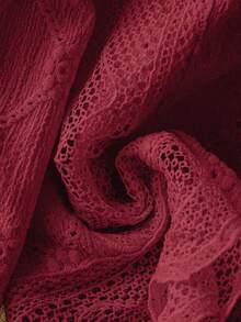 GlowEve Áo sơ mi dài tay nữ tối giản, chất liệu lưới, thêu họa tiết và cài nút, thích hợp mặc đi làm. - Đỏ - Xem 5