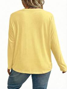 EMERY ROSE 大码女式纯色圆领宽松休闲简约日常通勤打底长袖T恤，黑色，春秋季 - 黃色 - 查看 2