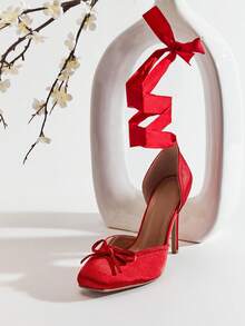 SHUZIA Women Satin Wrap-Around Ribbon D'Orsay Red Ballet Heels – Luxe, Modern & Statement-Making. Valentine's Day - Red - View 5