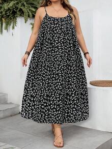 SHEIN CURVE+ 曲线款 US22 码音乐节、海滨度假、波西米亚碎花休闲度假吊带裙 曲线连衣裙 夏季吊带裙 女士 - 黑與白 - 查看 2