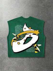 ROMWE MEN 男士标语卡通人物印花宽松休闲背心