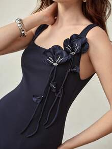 MOTF PREMIUM ĐẦM DỆT KIM CAO CẤP HỌA TIẾT HOA HỒNG DÀNH CHO NỮ - Màu xanh hải quân - Xem 3