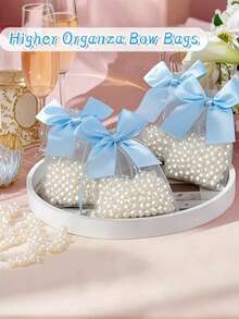 20个/10个/1个蓝色蝴蝶结欧根纱袋，尺寸3.9x4.7英寸，玫瑰图案抽绳袋，婚礼回礼袋，派对回礼袋，绿色派对袋，圣诞节欧根纱袋，小型礼品袋，首饰袋，万圣节用品，万圣节装饰品，圣诞节装饰品，圣诞节礼品包装袋，圣诞节派对用品 - 彩色 - 查看 5