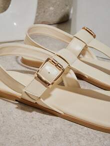 SHUZIA Women's Comfy Everyday Casual Flat Thong Sandals - Beige - View 4