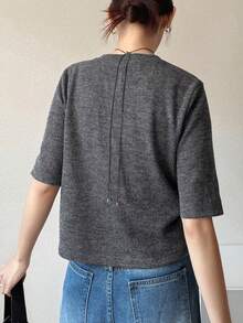 Áo thun nữ cổ tròn, chất liệu vải có họa tiết, dáng rộng, nhuộm tie-dye trang trí. - Xám - Xem 6