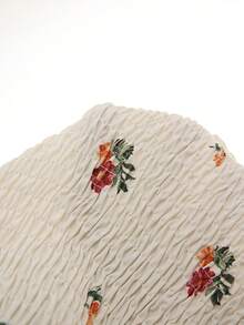 Feyla Áo sơ mi tay phồng họa tiết hoa nhí cỡ lớn, phong cách thường ngày, dành cho mùa hè. - Màu be - Xem 9