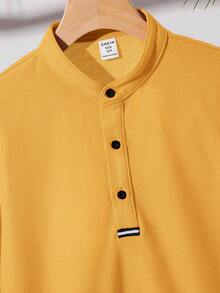 SHEIN Tween-Jungen Lässig vielseitige bequeme Poloshirt mit Stehkragen und Reißverschluss, locker geschnitten, kurzärmlig, einfarbig, geeignet für Pendeln, Schule, Lässig, Urlaub, Sport, Frühling/Sommer - Gelb - Übersicht 9