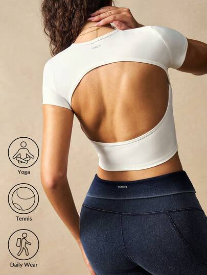 VARSIVA Dam enfärgad kortärmad rygglös kort sport-T-shirt