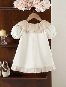 Elegant & Cute Satin White Peter Pan Collar Short Sleeve Dress - Champagne - View 2
