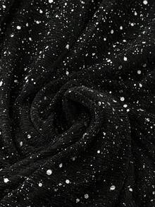 SHEIN Clasi Plus Size Glitter Pattern Elegant Short Sleeve Dress - Black - View 5