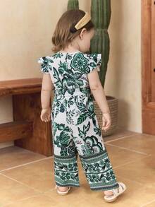 SHEIN Baby Girl Ditsy Floral V-Neck Ruffle Casual Romper - Multicolor - View 2