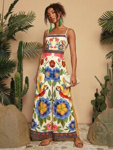 Travachic Woven Printed Loose Wide Leg Jumpsuit For Women - Blue - View 3