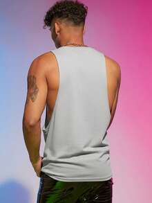 FeverCity Men's Solid Color Minimalist Everyday Knit Crew Neck Sleeveless Vest - Grey - View 2