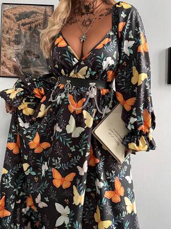 Whyspr Vestido maxi de mujer talla grande con estampado floral fruncido, romántico y elegante, con capas, adecuado para primavera, verano, otoño, gótico, punk, vacaciones