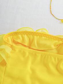 SHEIN Tall CURVE Áo quây mùa hè thanh lịch dành cho nữ cỡ lớn, có bèo nhún, thích hợp đi chơi hoặc dự tiệc ngày Valentine. - Màu vàng - Xem 4