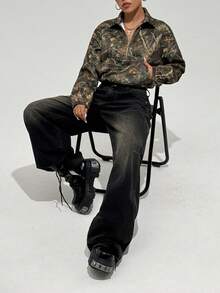 INAWLY Plus Size Casual Camouflage Print Front Zip Sweatshirt, Spring/Autumn - Multicolor - View 4