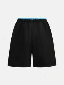 SHEIN 青少年男童休闲二合一梭织沙滩裤，适合游泳、度假、音乐节、冲浪、春夏穿着 - 藍色 - 查看 3