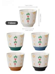 Cirelle 1pc Traditional Gahwa Coffee Cup - 150ml Ceramic Turkish Coffee Mug, Middle Eastern Style For Ramadan & Eid, Elegant Holiday Gift Set - Multicolor - View 3