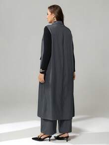 Auralis Bộ đồ nữ cỡ lớn thời trang xuân/hè thanh lịch, rộng rãi, thoải mái gồm áo blazer dài và quần ống rộng màu xám, thích hợp mặc hàng ngày, trang phục mùa xuân, trang phục công sở, phong cách cổ điển, phong cách doanh nhân. - Xám - Xem 3