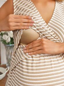 GentleRue Maternity 针织提花舒适交叉优雅哺乳连衣裙 - 杏色 - 查看 7