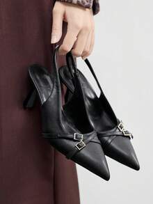 CUCCOO BIZCHIC Women's Pointed Toe Buckle Design Fashionable High Heels, Versatile For Daily Wear - Black - View 1