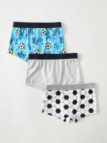 SHEIN 3pcs/Pack Young Boys' Minimalist Contrast Color Elastic Waist Sports Cute Football Pattern Briefs