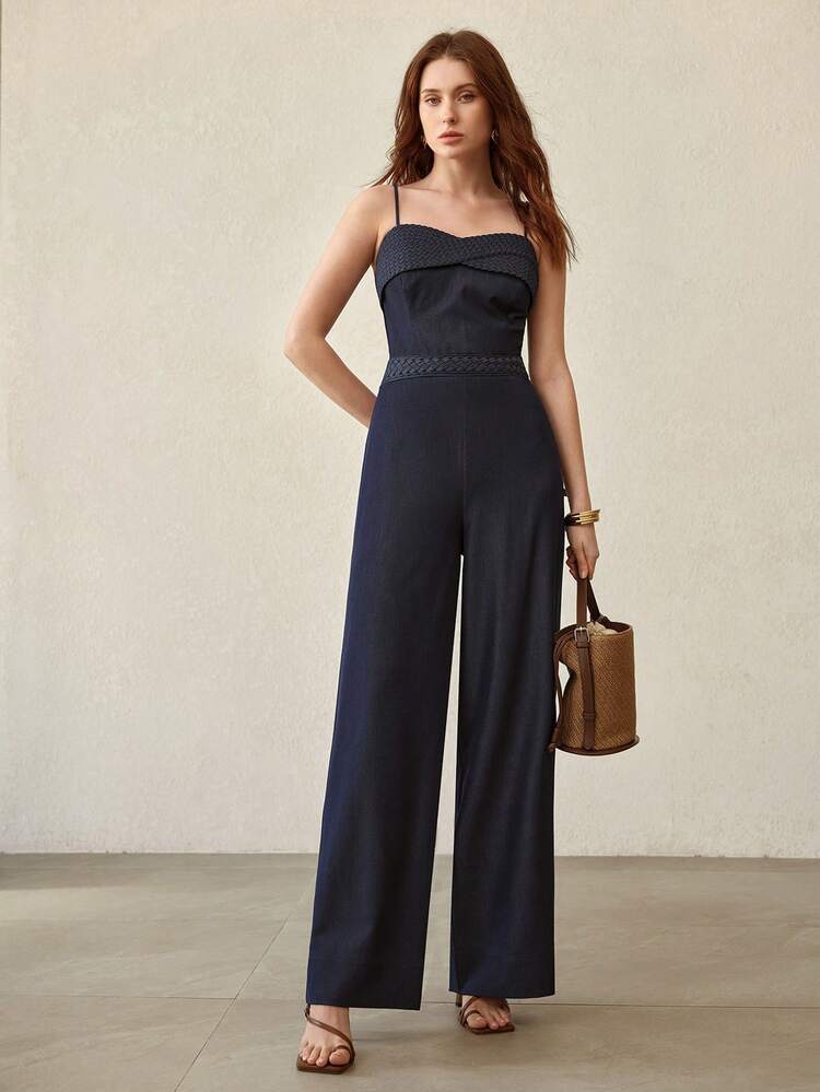 DENIM EFFECT ZIPPER JUMPSUIT