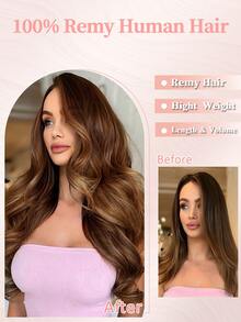 7PCS With 20 Clips 120G Double Weft Invisible Clip In Hair Extensions Human Hair #T4-P4/27 Balayage Chocolate Brown To Caramel Blonde Real Human Hair Clip In Extensions Human Hair Extensions Real Double Weft Human Hair Clip Ins 14-22 Inch For Women/Girls Daily Use And Thin Hair And Salon Use - ST4-P4/27 - View 5