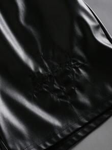 ROMWE MEN 男士时尚街头十字绣PU皮短裤，春夏款 - 黑色 - 查看 2