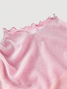 SHEIN MOD Áo kiểu dáng cỡ lớn mùa xuân/hè màu hồng phối chỉ kim loại, cổ cao, thanh lịch và lãng mạn, tối giản, hơi xuyên thấu, đơn giản. - Hồng - Xem 4