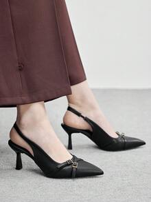 CUCCOO BIZCHIC Women's Pointed Toe Buckle Design Fashionable High Heels, Versatile For Daily Wear - Black - View 4