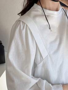 FRIFUL Women's Solid White Cotton Blend Crew Neck Long Sleeve Loose Casual Versatile T-Shirt - White - View 4