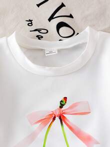 SHEIN Set de 2 piezas (Pequeño) Estilo coreano suelto y lindo para niñas - Top corto y conjunto de camiseta, verano - Rosa - Ver 3