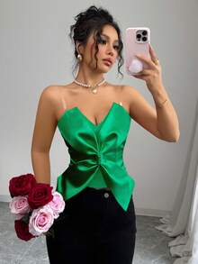 Rafferiza Valentine's Day Fashion Bow Transparent Strap Red Zipper Design Camisole - Green - View 7