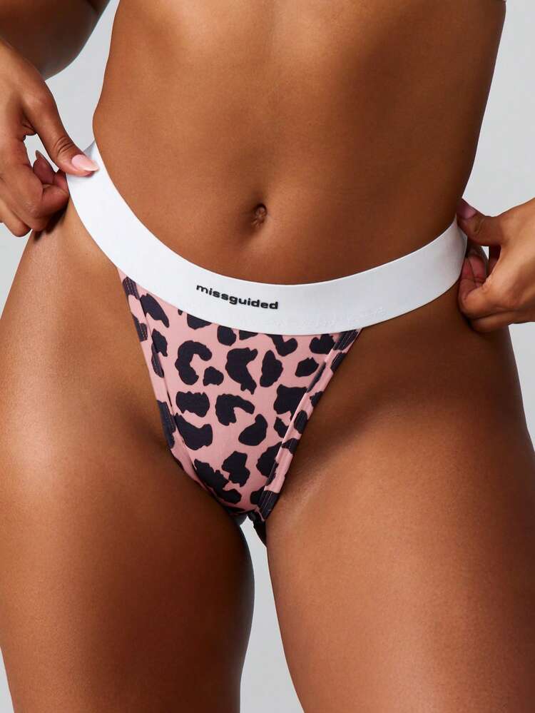 MISSGUIDED Leoparden-Muster Tanga Unterwäsche mit kontrastierendem Bund für Komfort und Stil