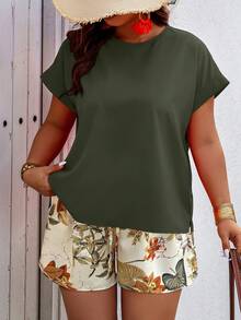 SHEIN Clasi Random Print Casual Vacation Style Plus Size 2 Pieces Set - Multicolor - View 4
