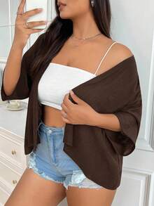 SHEIN EZwear 夏季短款轻薄纹理大码短外套，适合秋冬季穿着 - 棕色 - 查看 4
