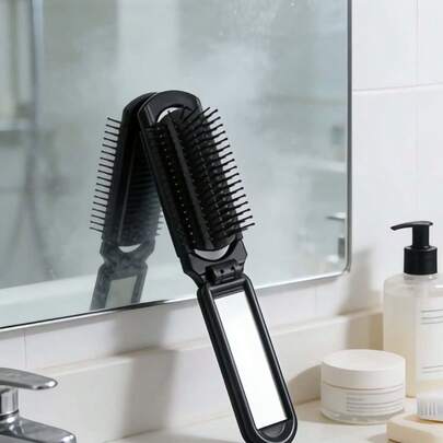 便携式折叠镜带梳子，二合一便携旅行镜兼发梳，可拆卸轻巧化妆镜，适用于钱包、手提包、行李箱、宿舍、办公室、梳妆台、沙龙、居家及外出携带
