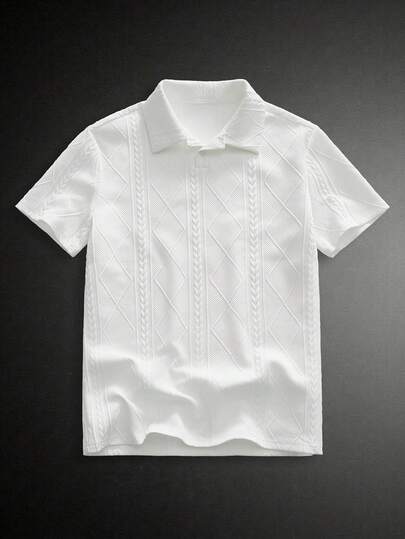 HIMLAND Men's Elegant Solid Color Polo Shirt For Casual Commuting Mens Short Sleeve Shirt Knit Shirt Mens Polo Shirt Textured Knit Shirt White Knit Shirt