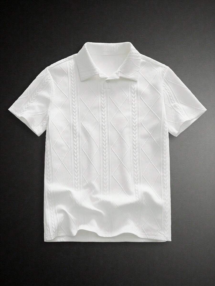 Manfinity VCAY Áo Polo nam màu trơn thanh lịch, thích hợp mặc đi làm hàng ngày, Áo sơ mi ngắn tay nam, Áo polo nam, Áo dệt kim, Áo dệt kim có họa tiết, Áo dệt kim màu trắng.