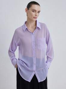 Aveloria Modichic 优雅知性女士雪纺轻盈宽松舒适长袖衬衫 - 淡紫色 - 查看 6