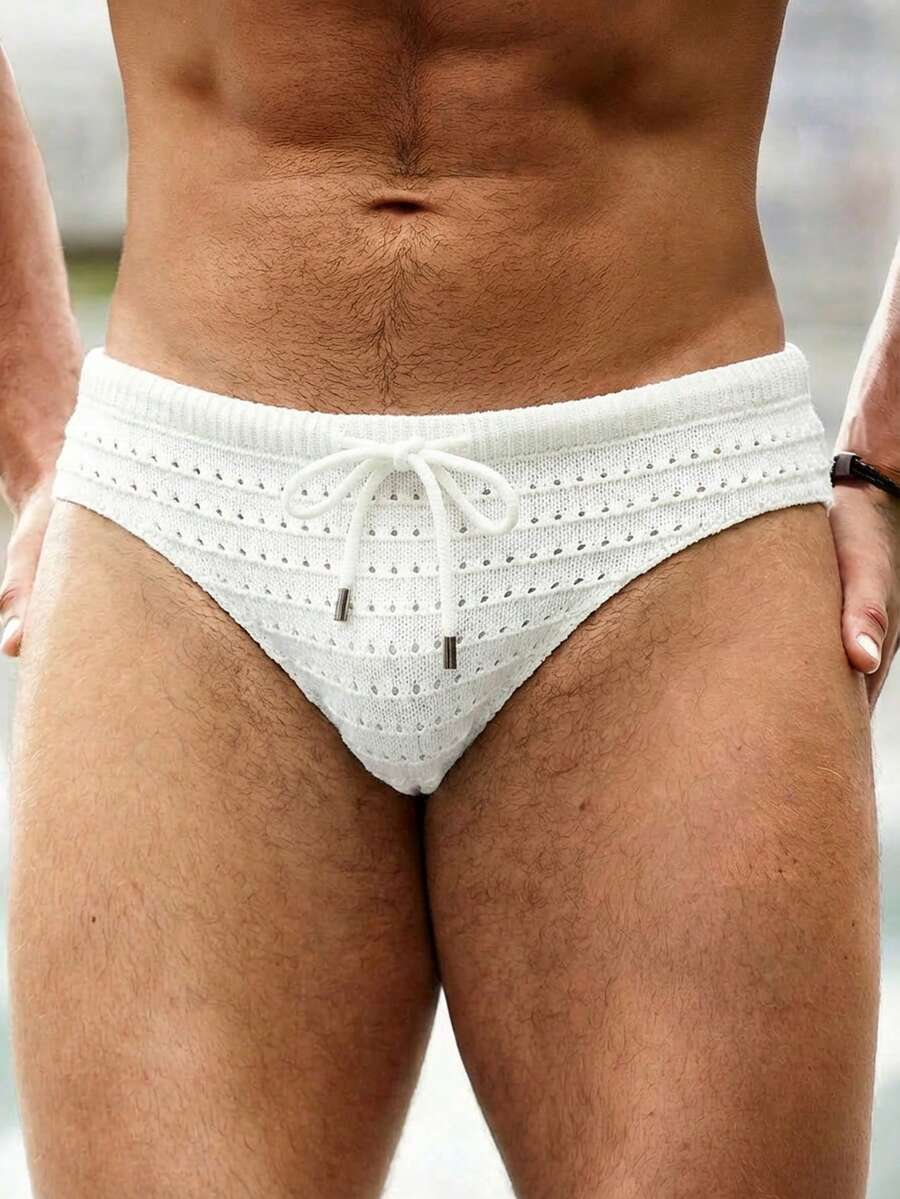 Horizaway 男士纯色抽绳腰镂空休闲百搭三角裤 - 白色 - 查看 1