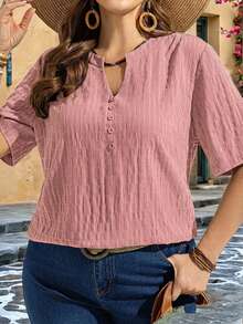EMERY ROSE Camisa de talla grande de unicolor con cuello entallado para el verano - Rosa - Ver 4