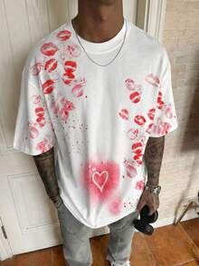 STEELVANCE 男士情人节红唇印花短袖圆领T恤，休闲百搭，适合度假、用餐、日常约会等场合，简约百搭的设计，自穿或送礼皆宜。 - 白色 - 查看 1