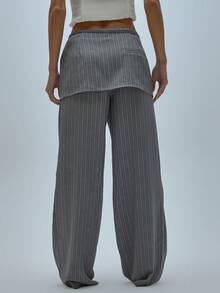 MUSERA Chân váy xếp ly, thắt eo, ống quần kẻ sọc, quần tây công sở, size S, thích hợp mặc hàng ngày, phong cách dễ thương, cá tính, mùa hè, thường ngày. - Nhiều màu - Xem 5