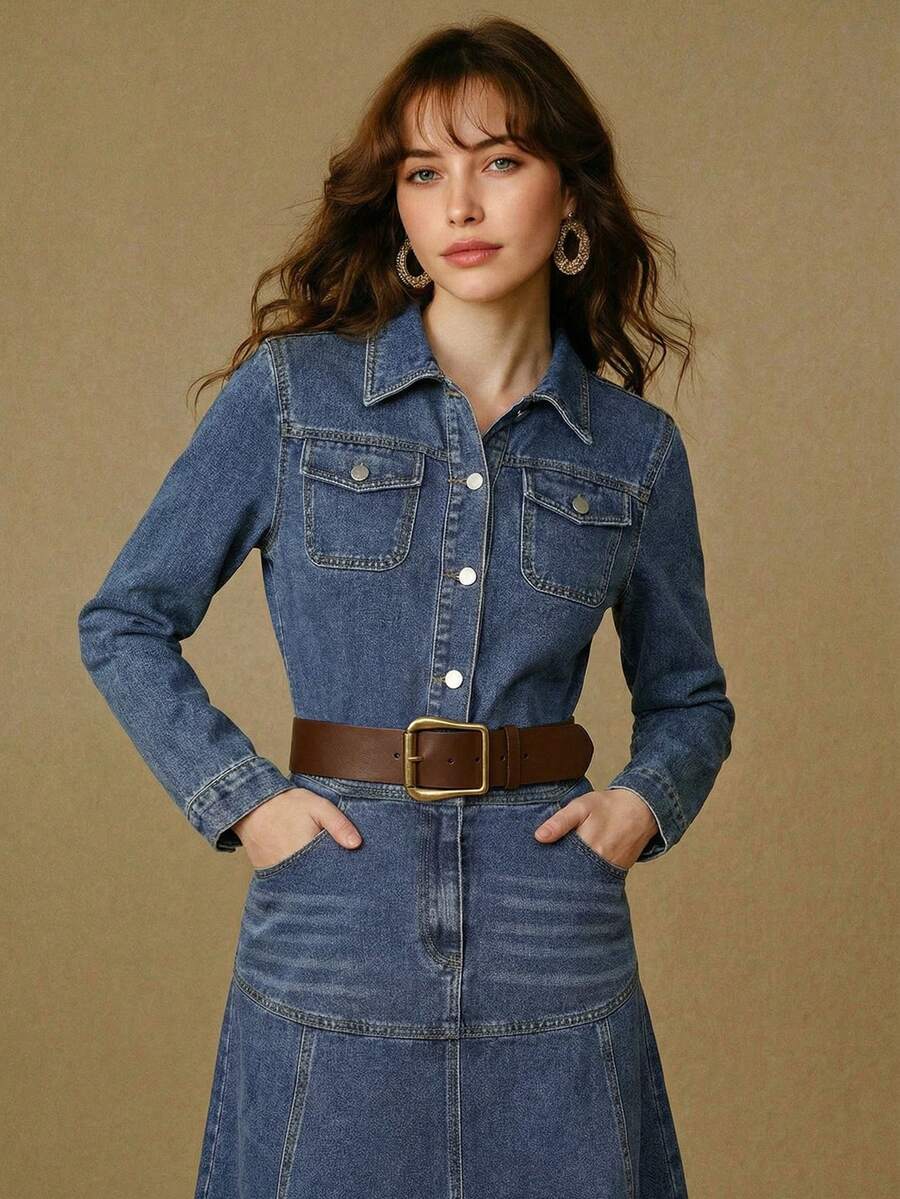 MOTF PREMIUM WASHED FLOWY HEM DENIM SHIRT DRESS, SPRING/SUMMER - Blue - View 1
