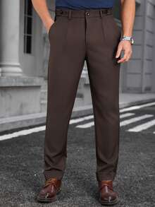 Manfinity Bizformal 男士复古都市通勤百搭加厚弹力腰修身商务休闲裤 - 棕色 - 查看 3